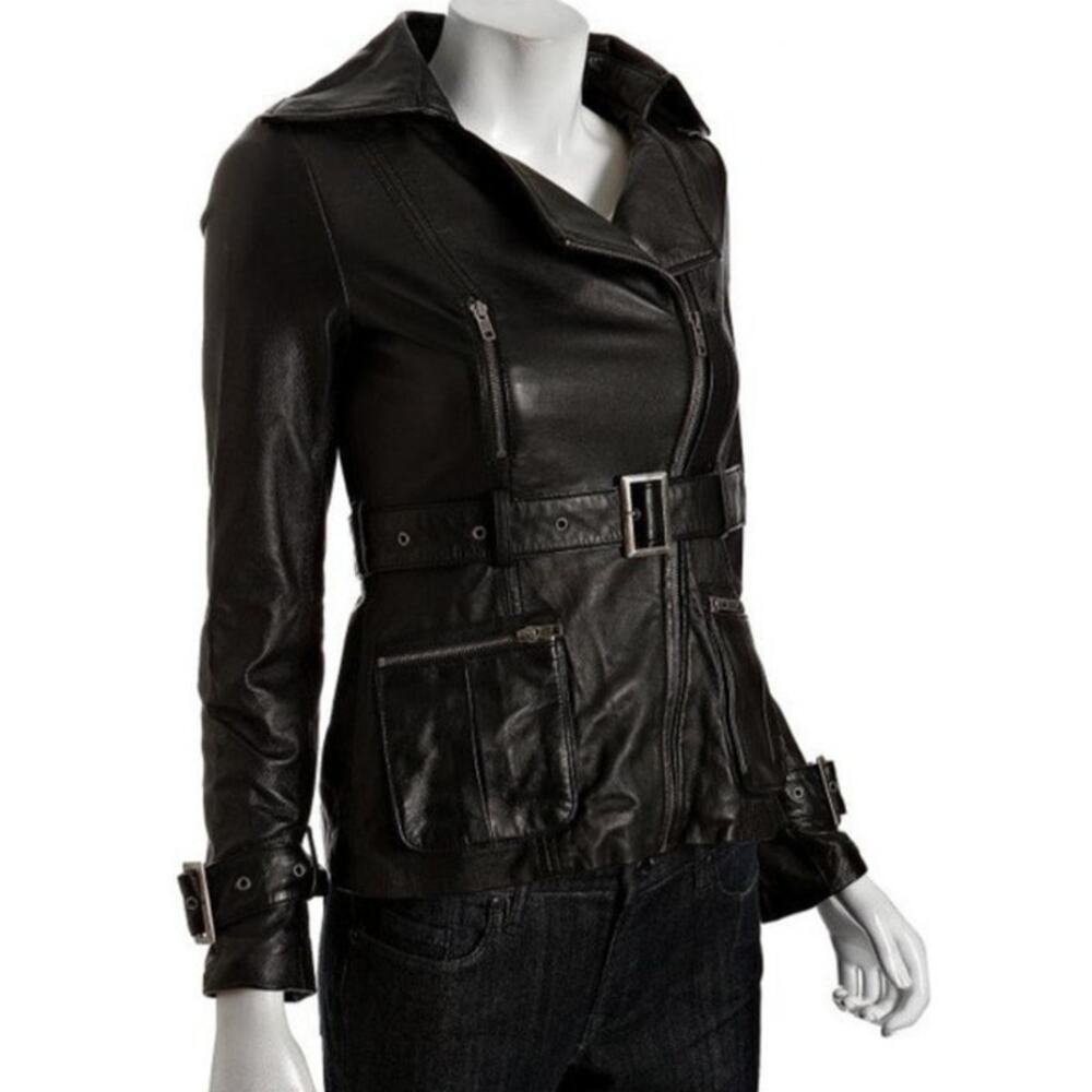 Dallin Chase Leather Moto Belted Jacket Size M